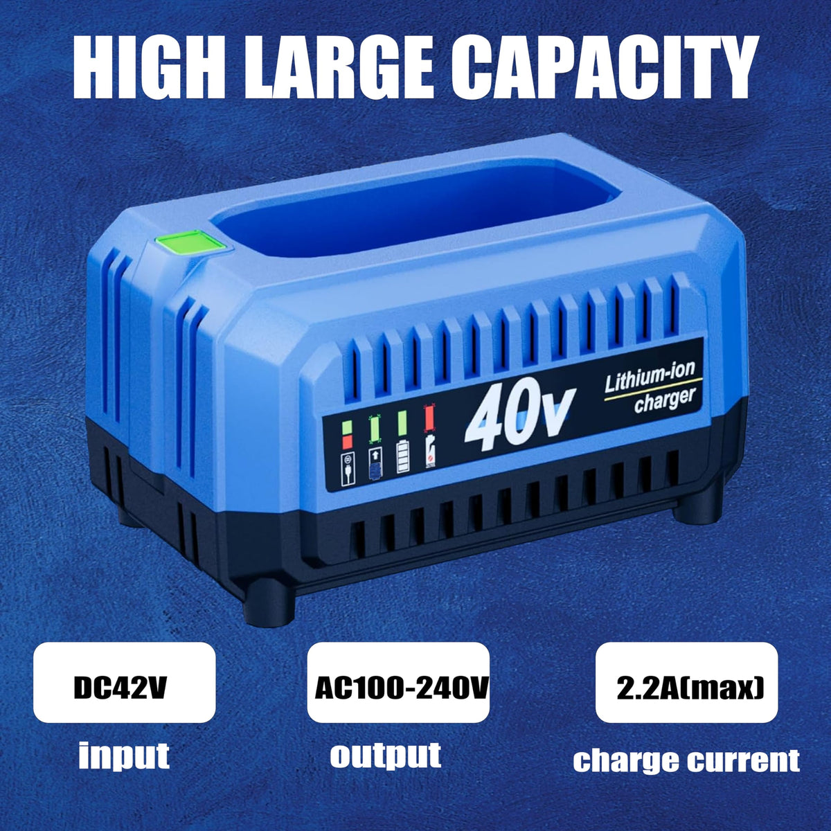 YJITO upgraded 40V fast charger rear view in a workshop setting