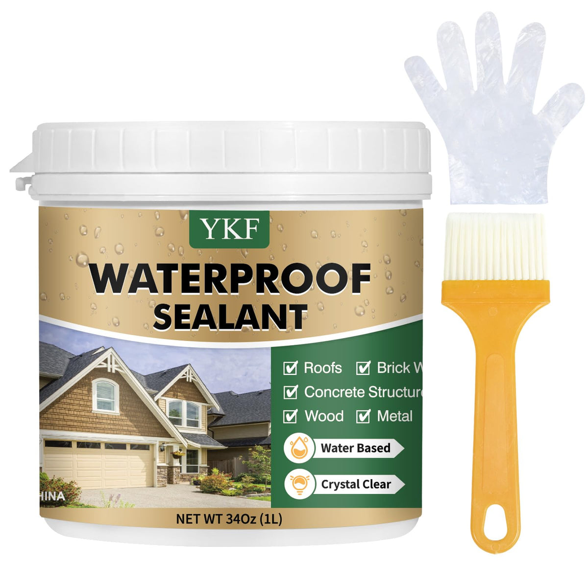 YKF 34oz clear waterproof sealant bottle ready for quick, invisible repairs.