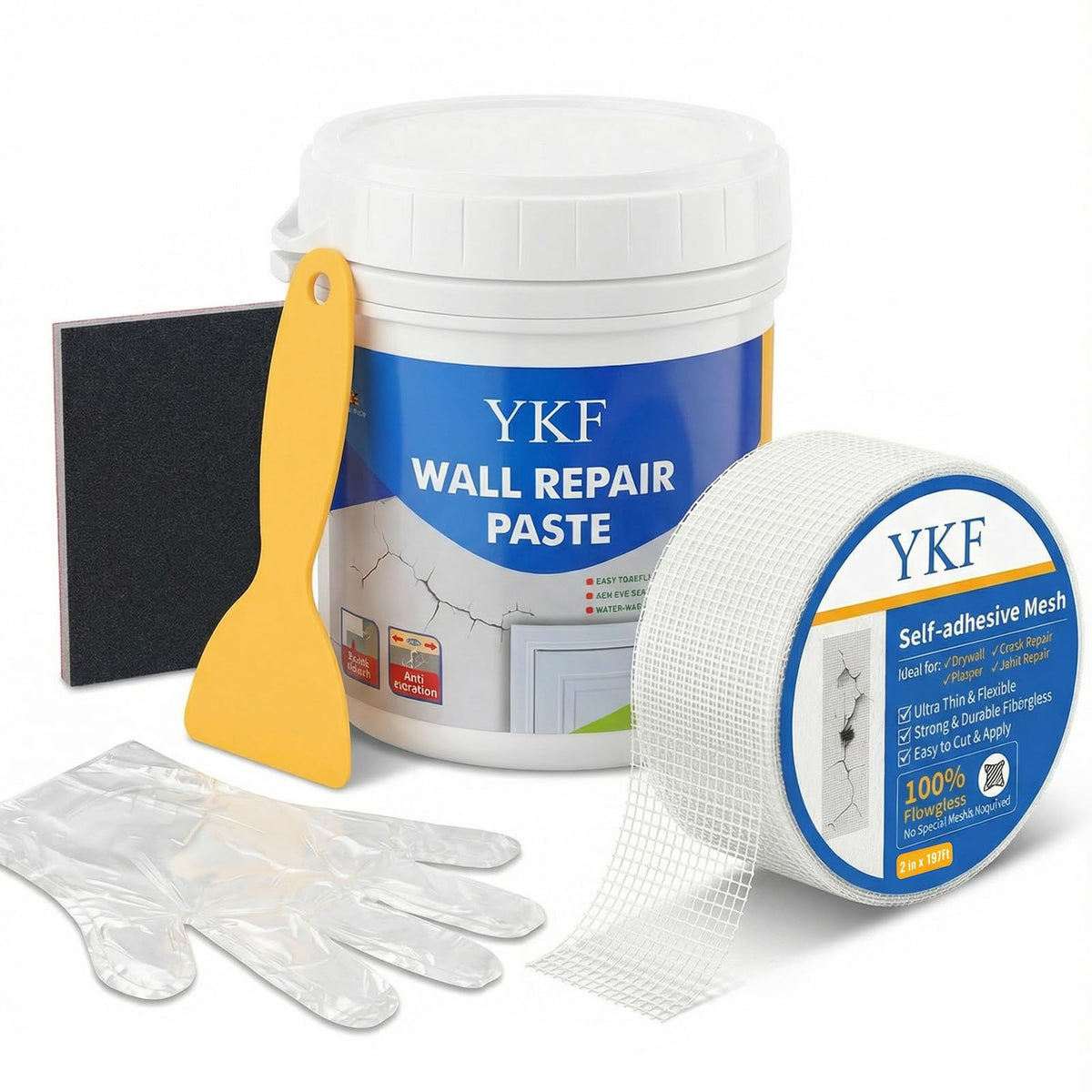 YKF drywall repair kit 18oz paste patching wall holes quickly and cleanly.