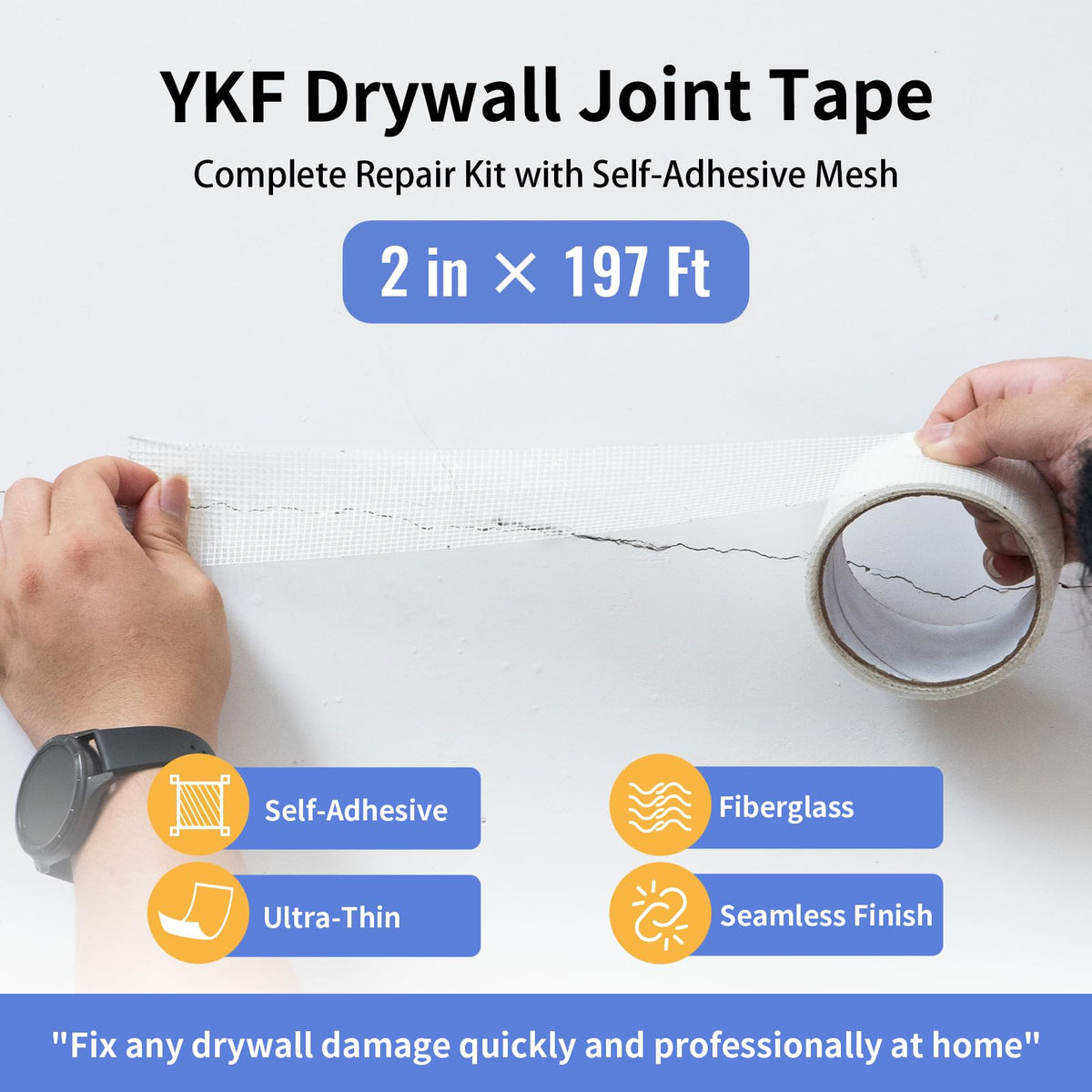 YKF drywall repair kit self-adhesive mesh reinforcing larger repairs.