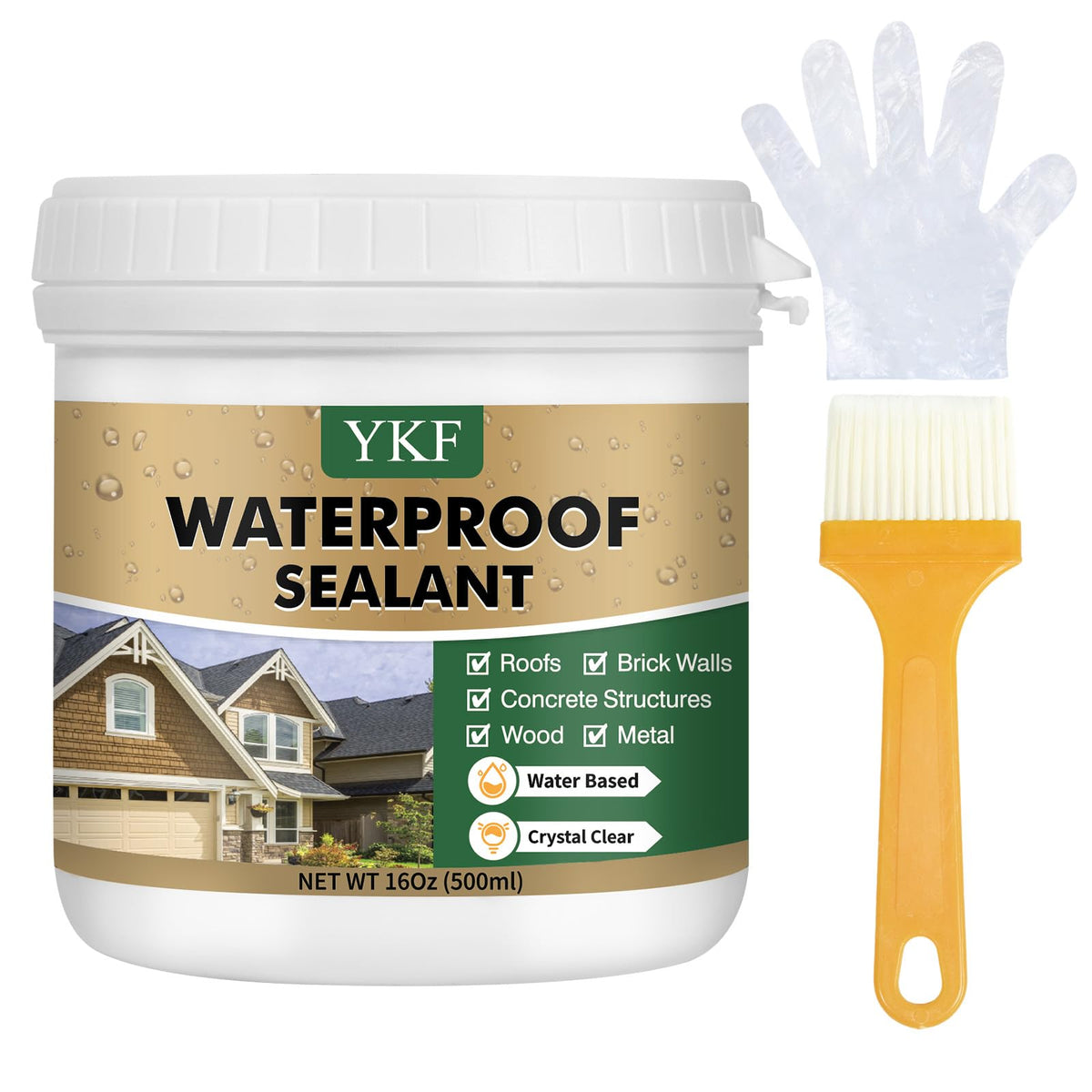 YKF transparent sealant bottle ready for DIY waterproofing on roofs and surfaces
