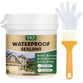 YKF transparent waterproof sealant bottle showing easy brush-on leak repair for small cracks.