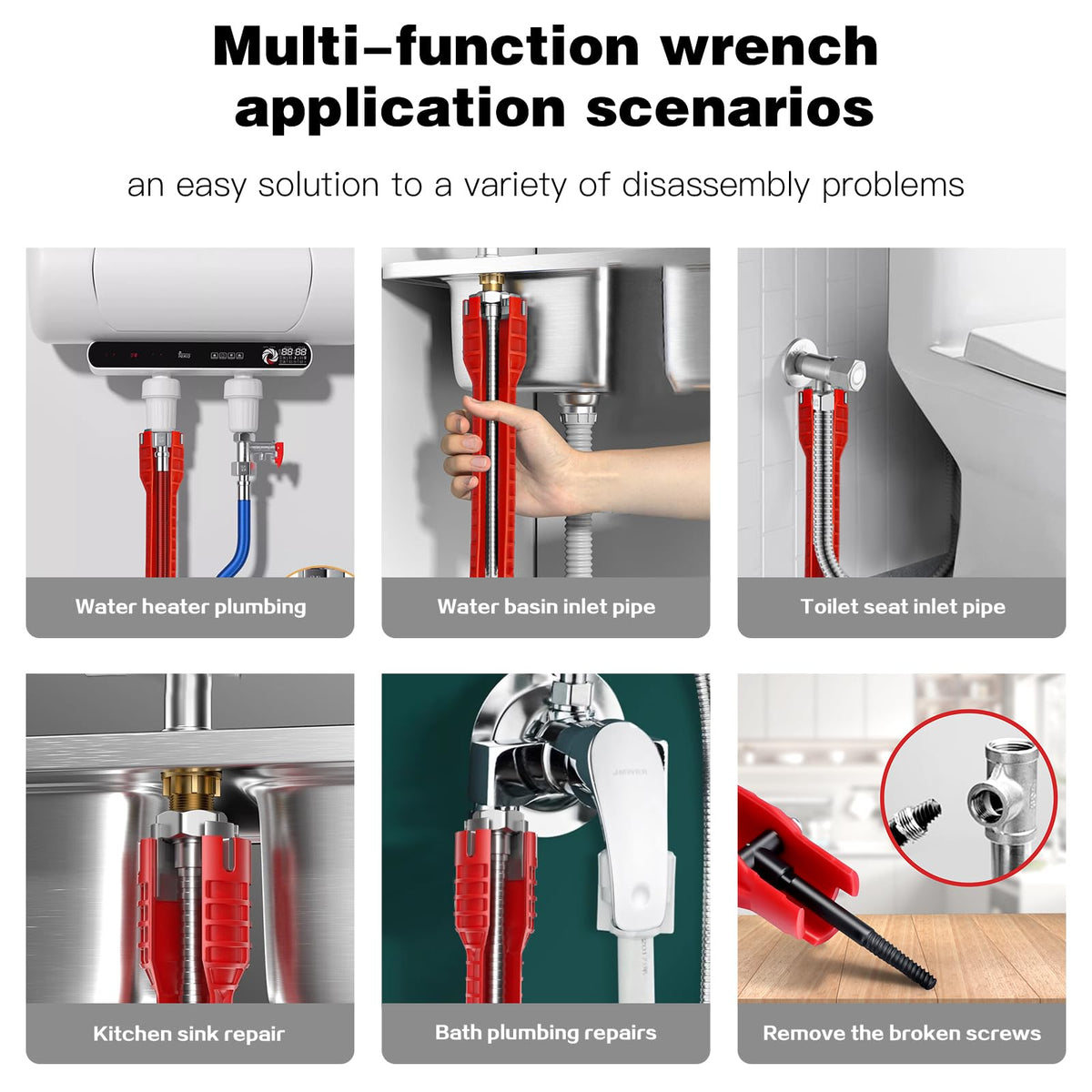 Ykwao 14-in-1 head variants highlights adjustable nut compatibility for 95% of sinks.