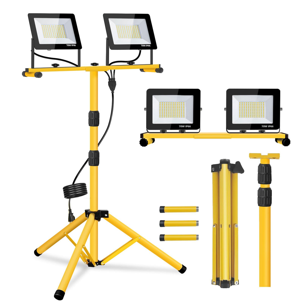 YKXJM two-head LED work light with 6500K brightness for clear job-site visibility
