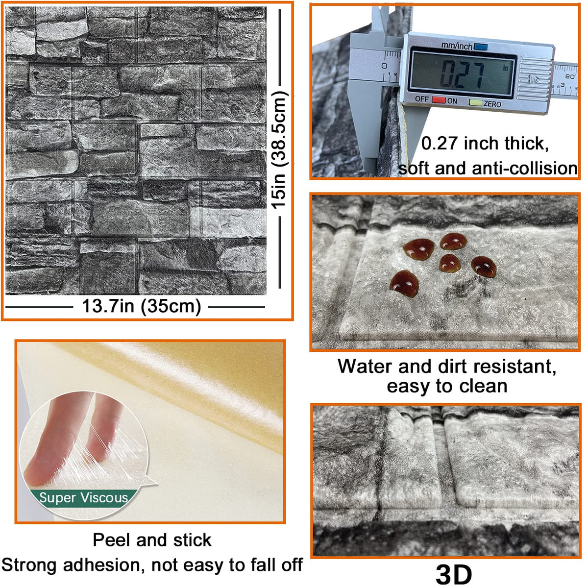 YLL 3D wall panel close-up showing waterproof surface and easy cleaning