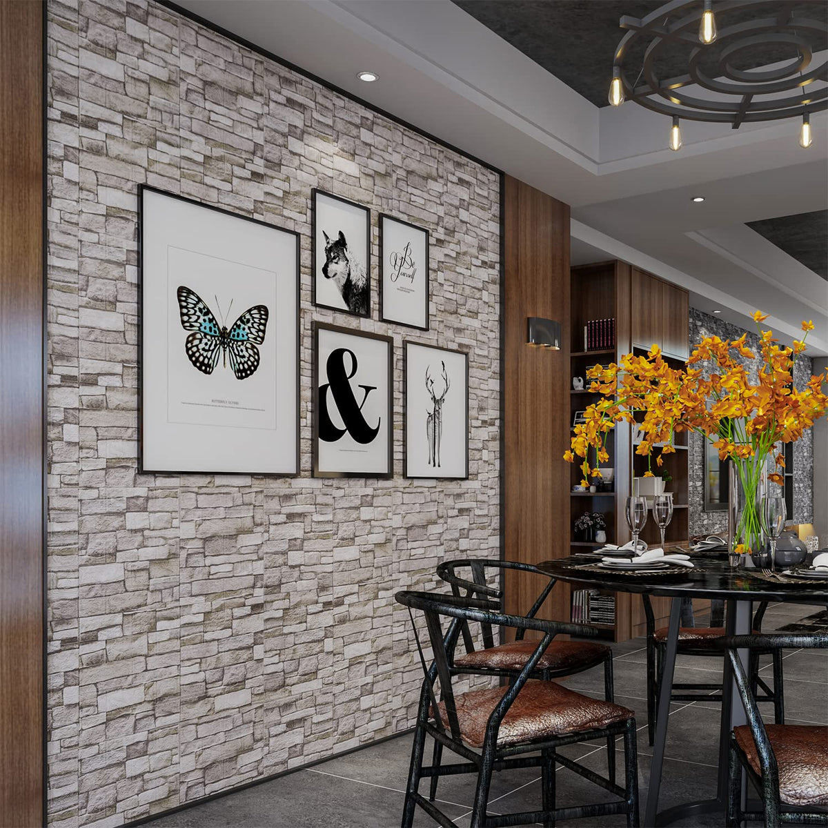 YLL YLL faux stone wall panel creates a stylish feature wall.
