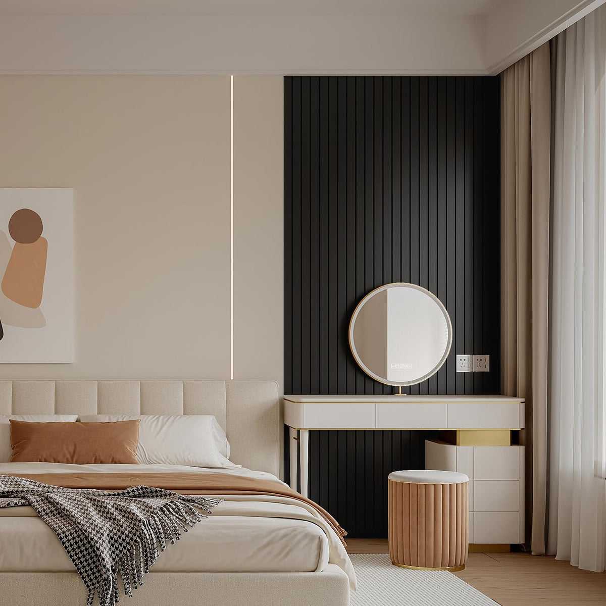 YLL YLL seamless full-wall coverage creates a cohesive modern backdrop.