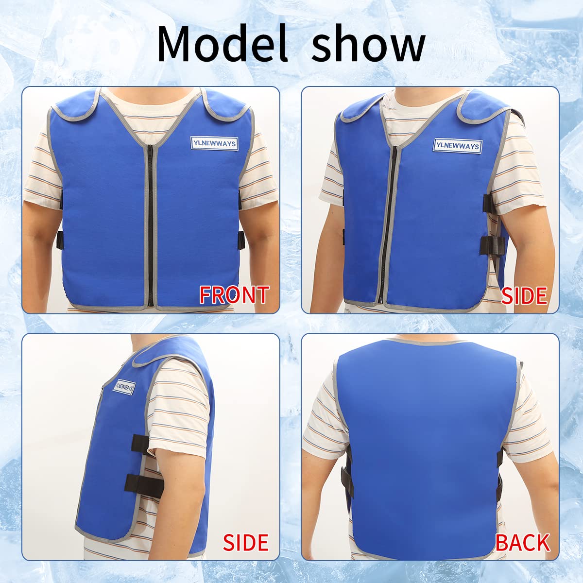 YLNEWWAYS cooling vest adjustable shoulder and side straps for a snug fit.