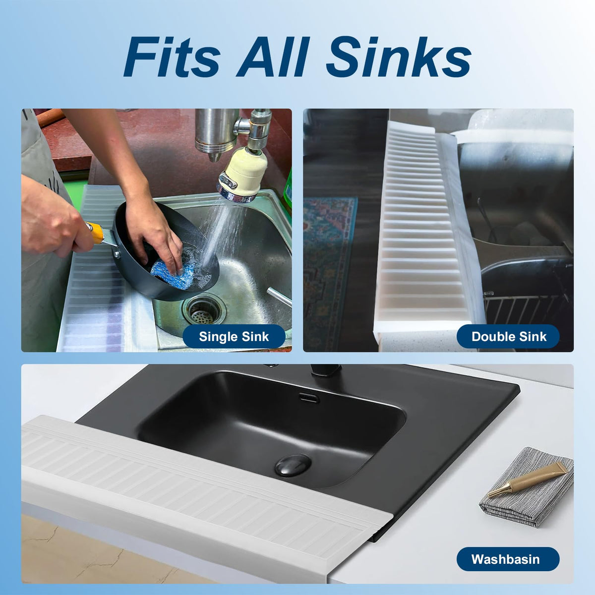 YLOGUY silicone guard with open edge design fits various sinks and protects countertops