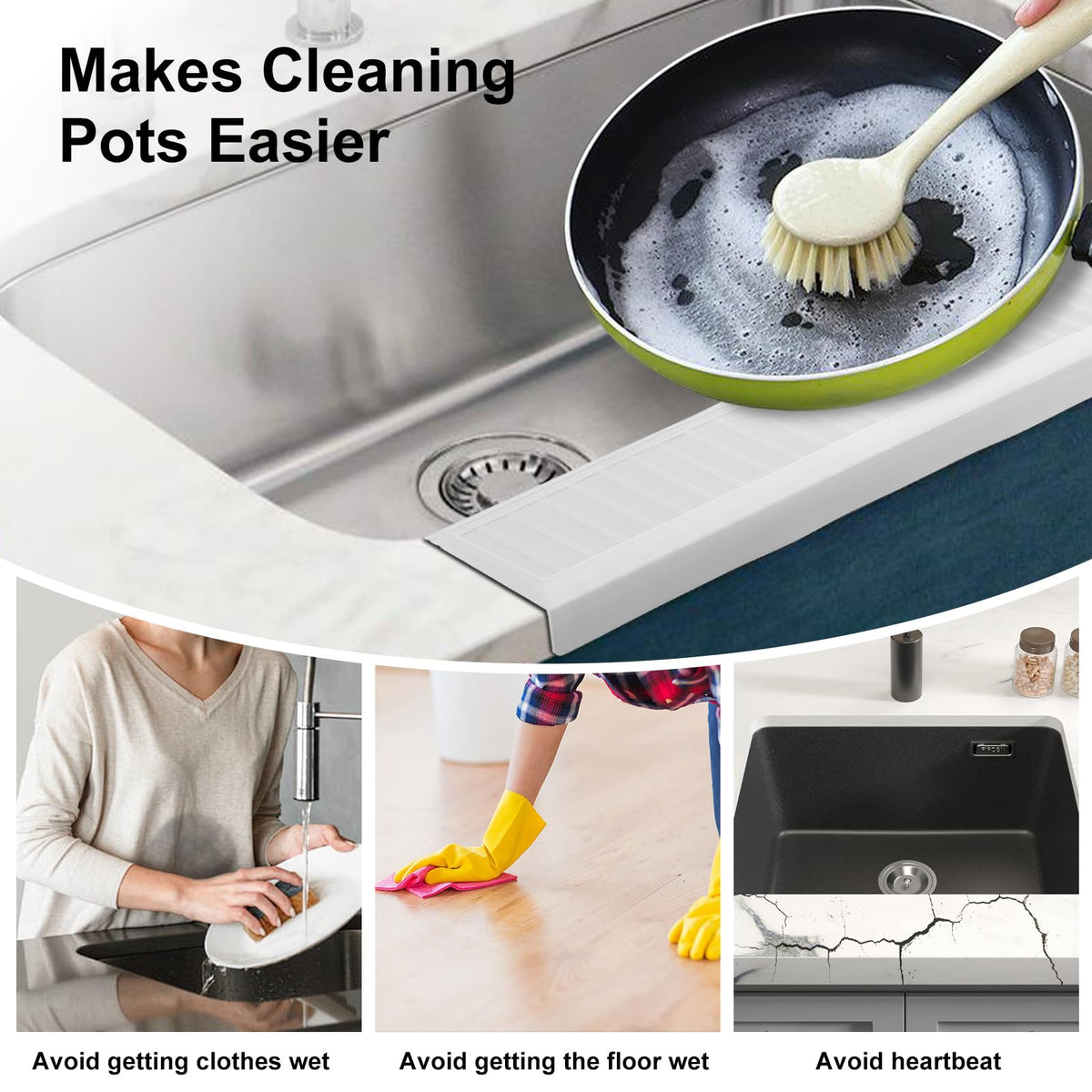 YLOGUY guard with raised water plate helps keep the counter dry