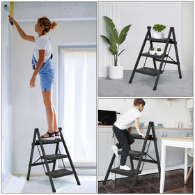 YLWSHRNT 3-step ladder storage-friendly design fits small spaces.