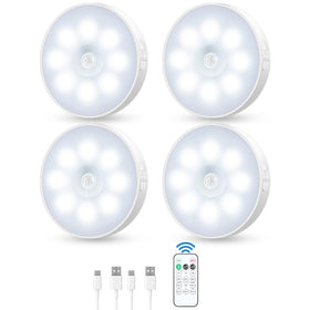 YLXS motion sensor puck light with remote illuminates cabinets hands-free.