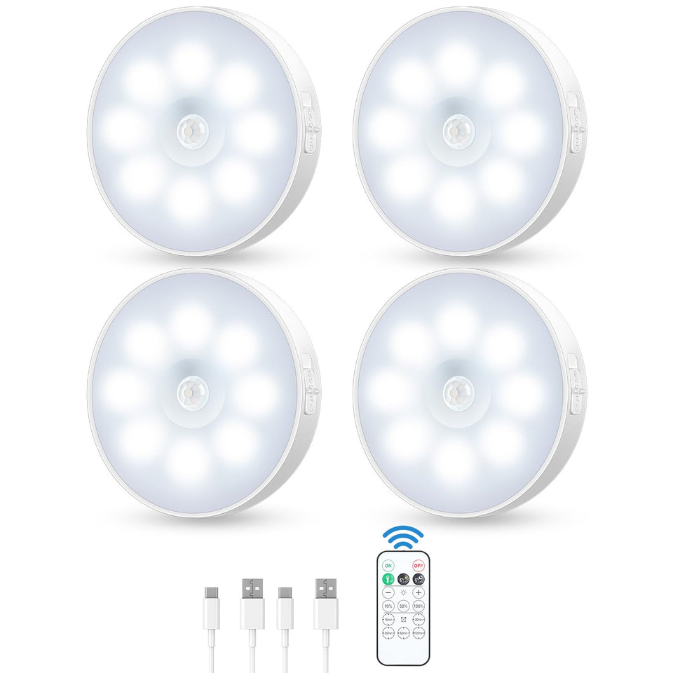 YLXS motion sensor puck light with remote illuminates cabinets hands-free.