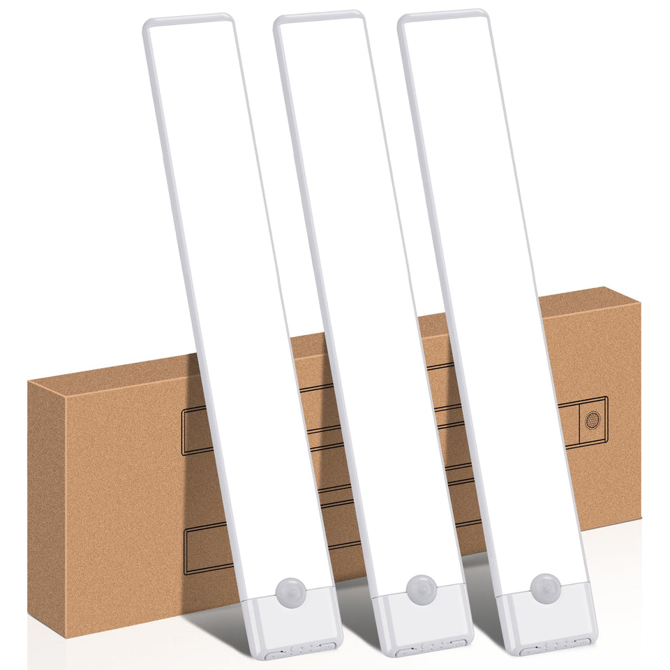 YLXS motion sensor under-cabinet light on a closet shelf for quick access