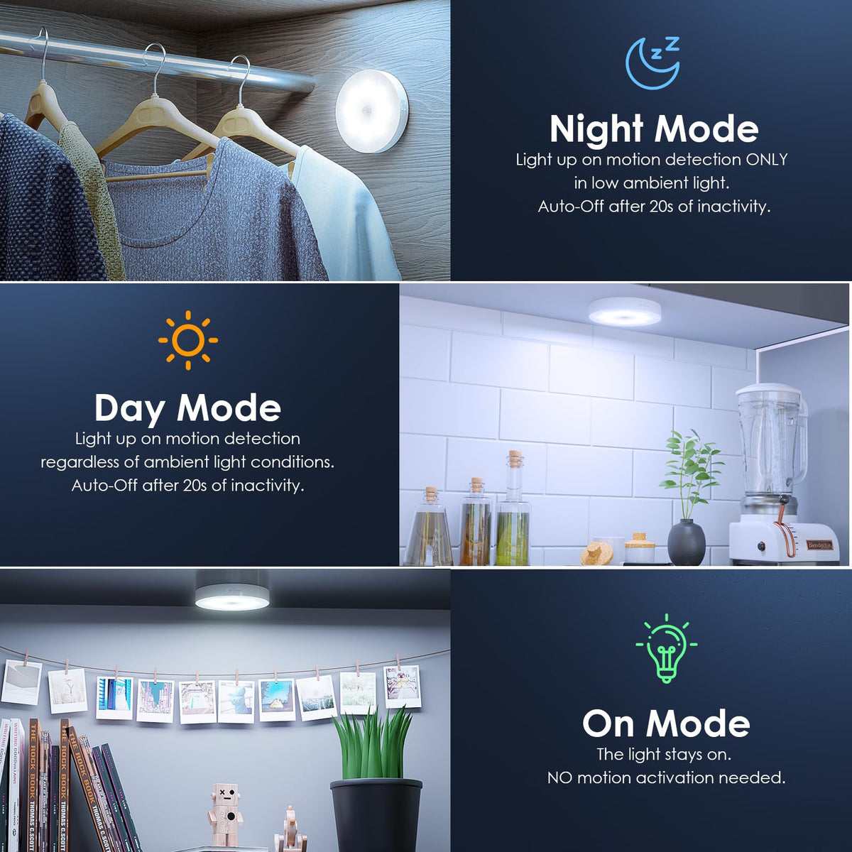 YLXS USB-C rechargeable battery powers closet lights with quick charging.