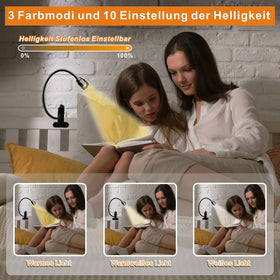 YMCRLUX dimmable USB book light with three temperature settings for comfortable reading