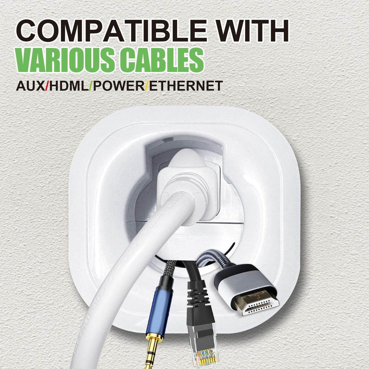 YMGN pass-through supports HDMI, Ethernet, and audio cables.