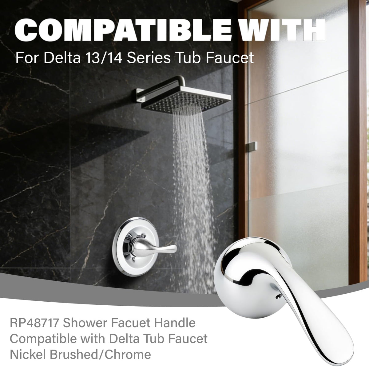YMHOME temperature-control feature on chrome Delta handle supports consistent showers.