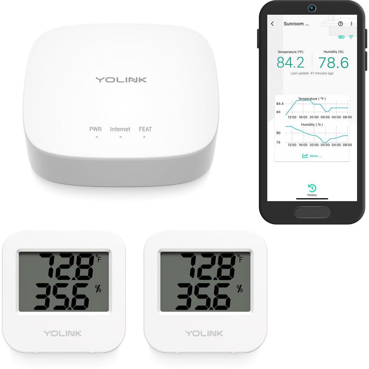 YoLink Smart Temp & Humidity Sensor long-range view for reliable room monitoring.