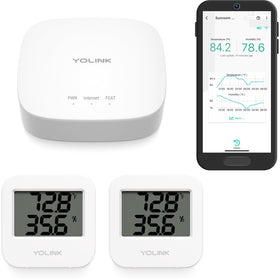 YoLink Smart Temp & Humidity Sensor long-range view for reliable room monitoring.
