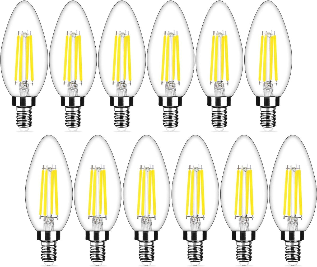 Yochoice 12-pack dimmable E12 LED bulbs for chandeliers and fans with smooth dimming.