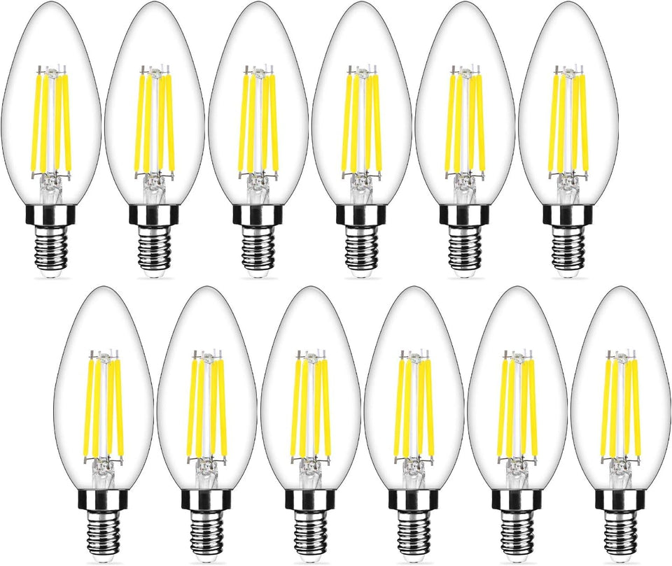 Yochoice 12-pack dimmable E12 LED bulbs for chandeliers and fans with smooth dimming.