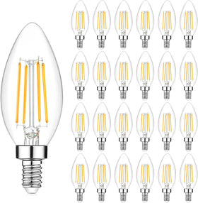 Yochoice 24-pack dimmable LED candle bulbs seen in front view creating warm ambience