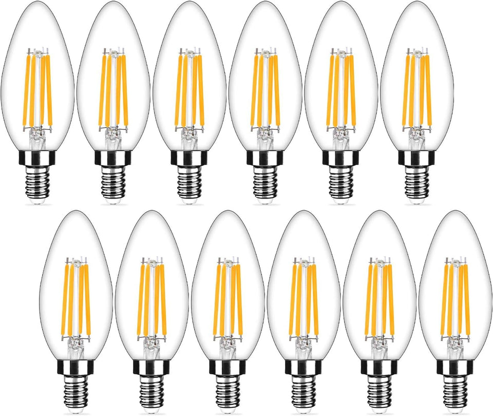 Yochoice dimmable E12 bulb with 360-degree beam for even chandelier illumination.