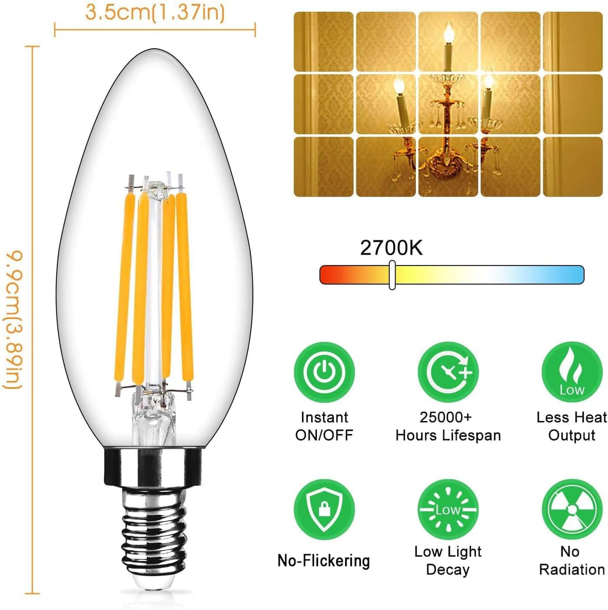 Yochoice E12 base bulb easy to install in most fixtures.