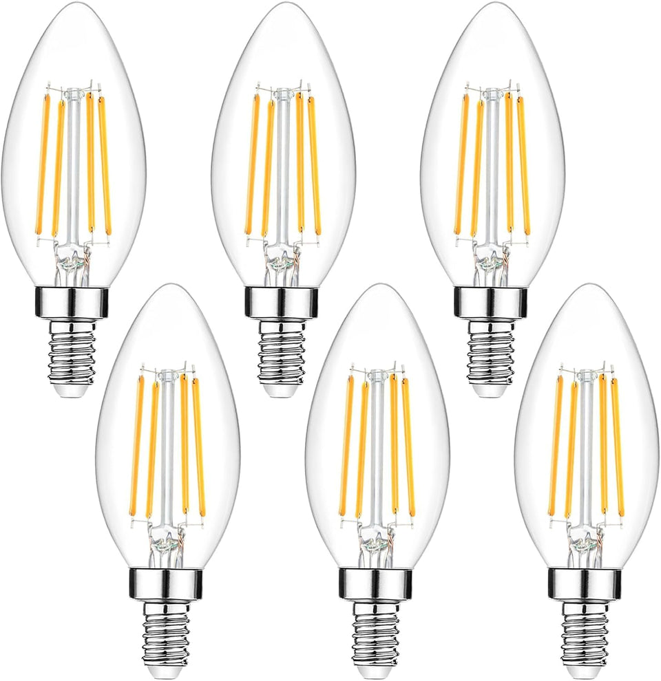Yochoice dimmable E12 LED candle bulbs 6-pack deliver 2700K warm white ambiance.