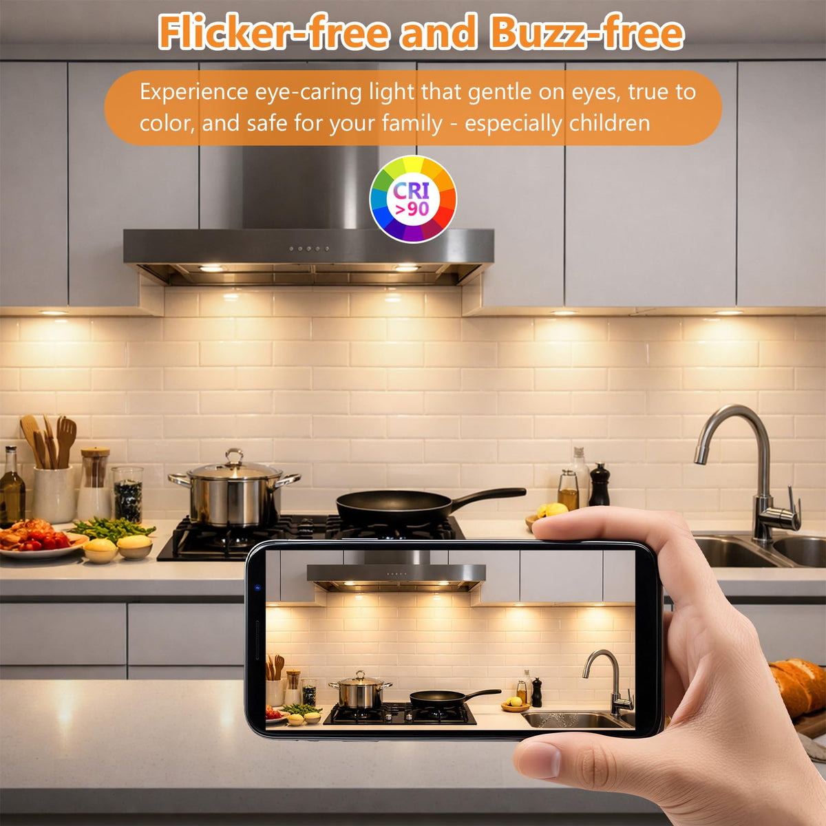 Yochoice GU10 LED spotlight provides 3000K warm white ideal for kitchen task lighting.