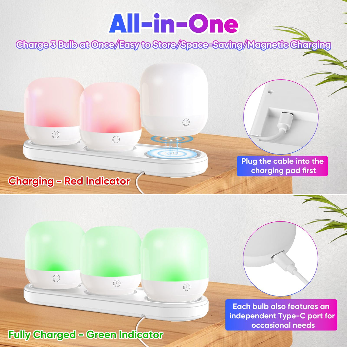 Yochoice magnetic charging station keeping three bulbs charged together.