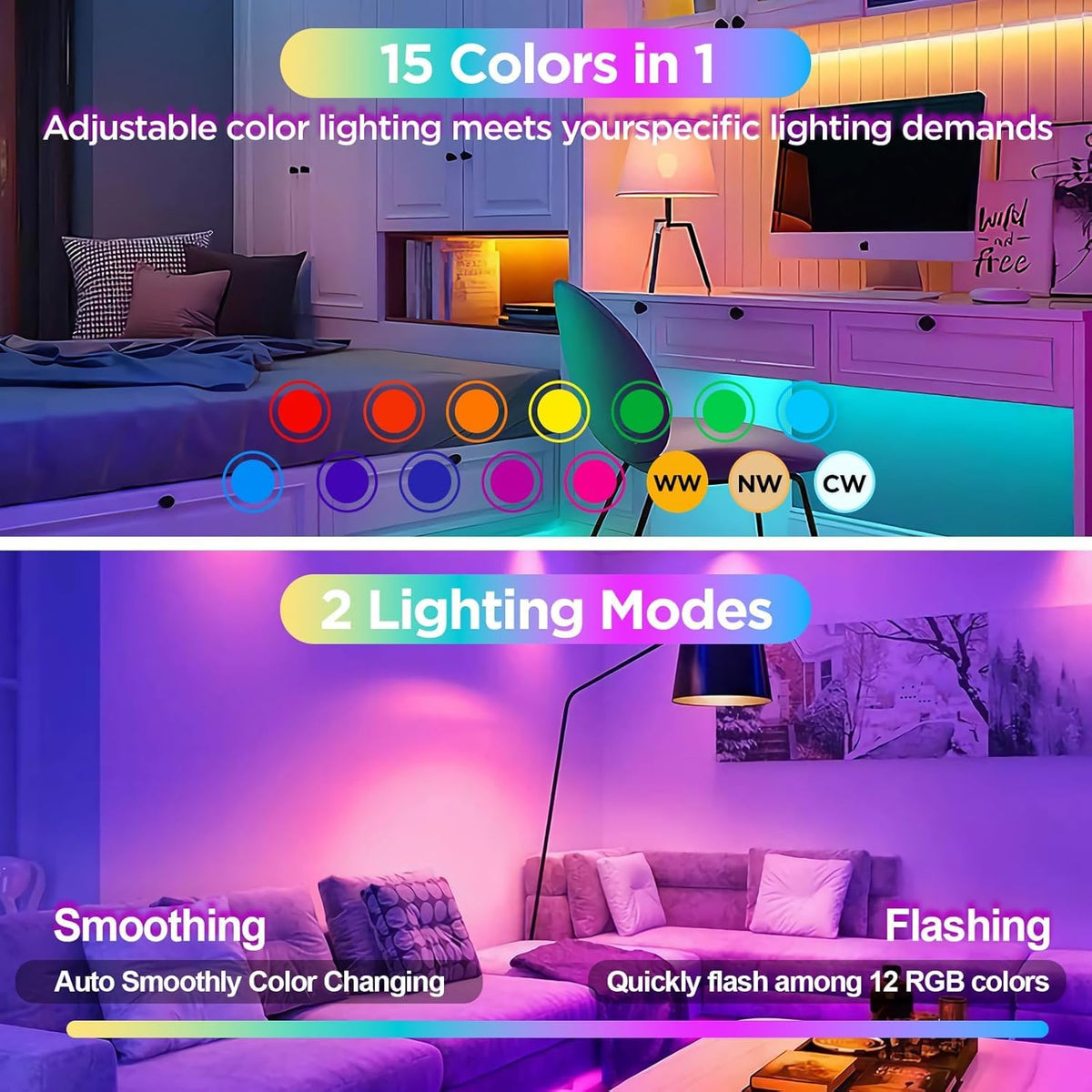 Yochoice puck light displaying 15 colors for mood lighting.