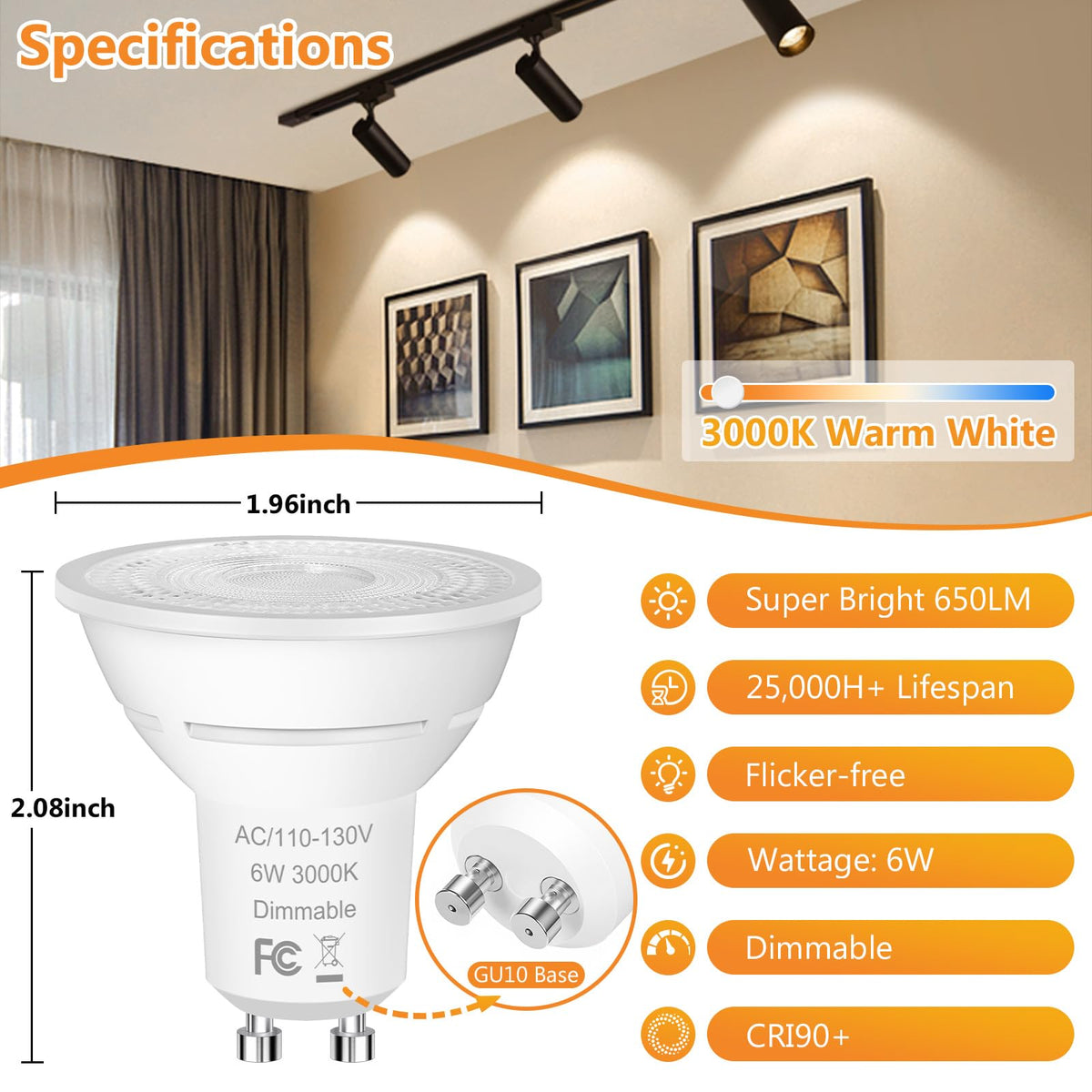 Yochoice 38-degree beam focuses light on artwork, shelves, or countertops without spillover.