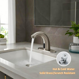 Yodel Faucet brushed nickel finish adds modern style to any restroom