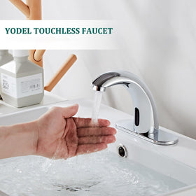 Yodel Faucet chrome hot and cold hoses simplify installation and temperature customization.