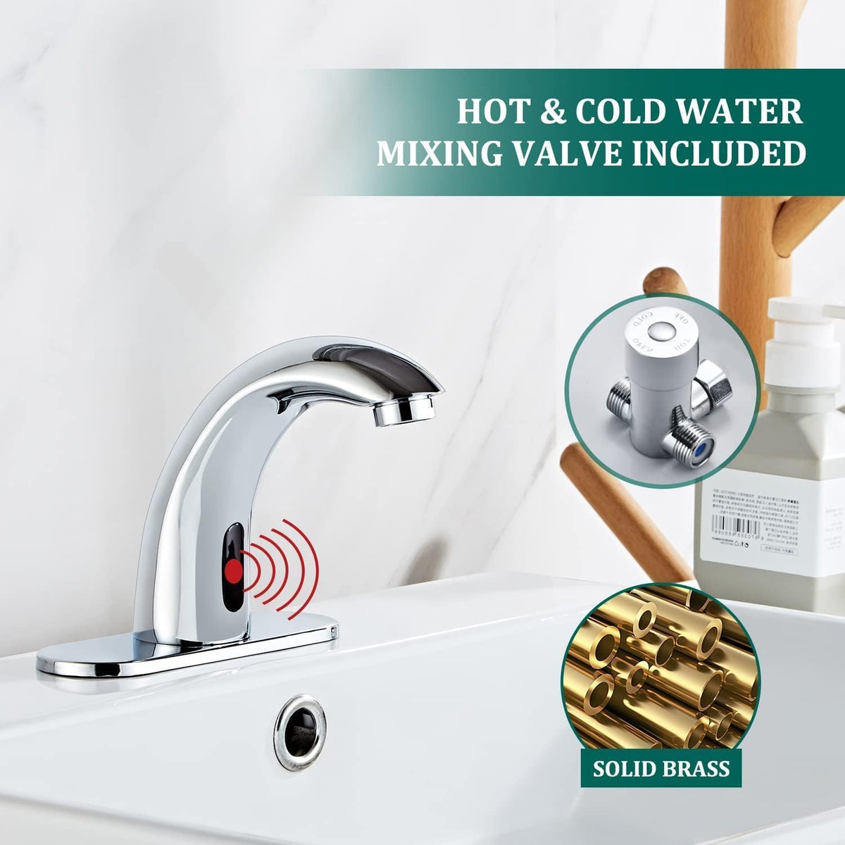 Yodel Faucet chrome sensor detection action enables hands-free use in busy restrooms.