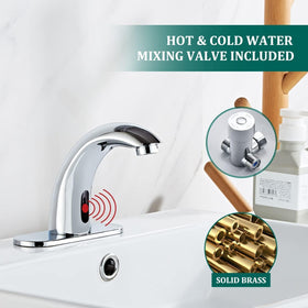 Yodel Faucet chrome sensor detection action enables hands-free use in busy restrooms.