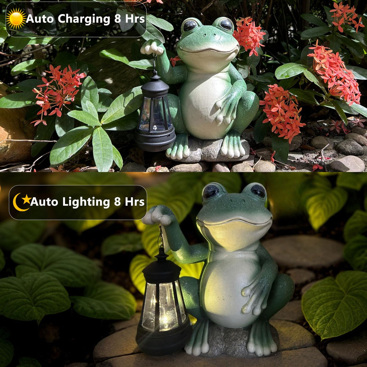 YODY weatherproof resin frog statue withstands rain and snow.