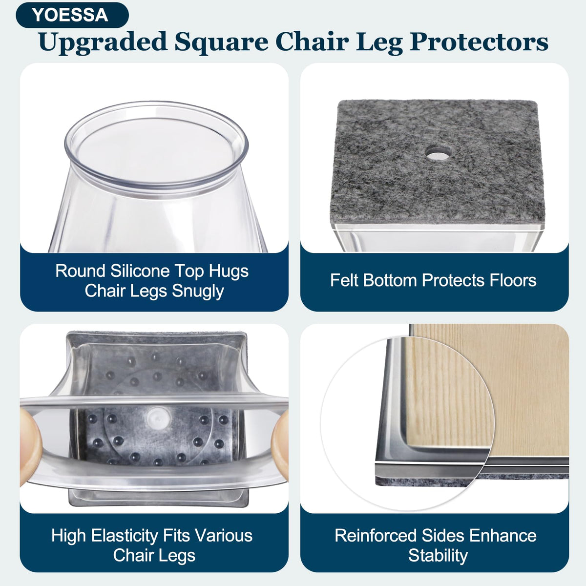 YOESSA chair leg covers installed on dining chair for easy on and off