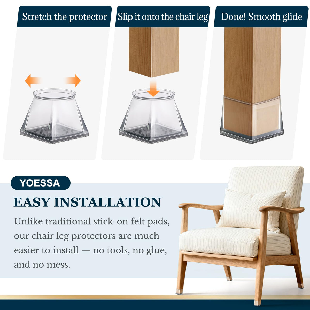 YOESSA square protectors with no-slip fit keep chairs stable