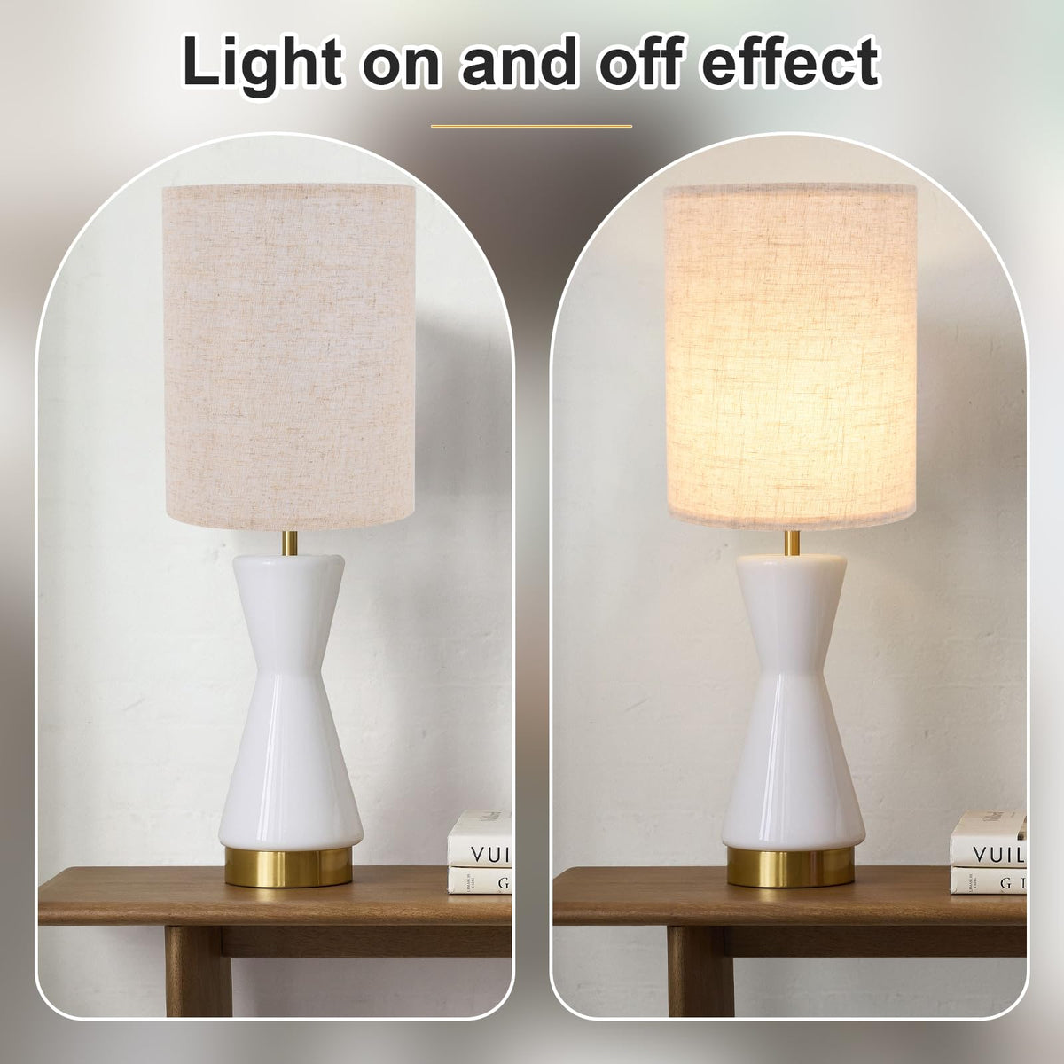 YoflowX beige linen lampshade side profile shows balanced proportions for bedside lamps