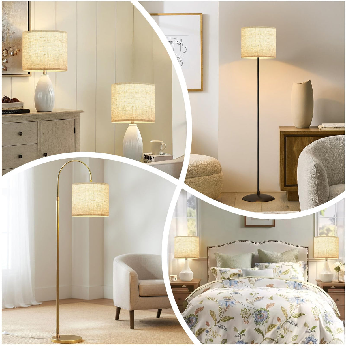 YoflowX table lamp with beige linen drum shade for warm ambience
