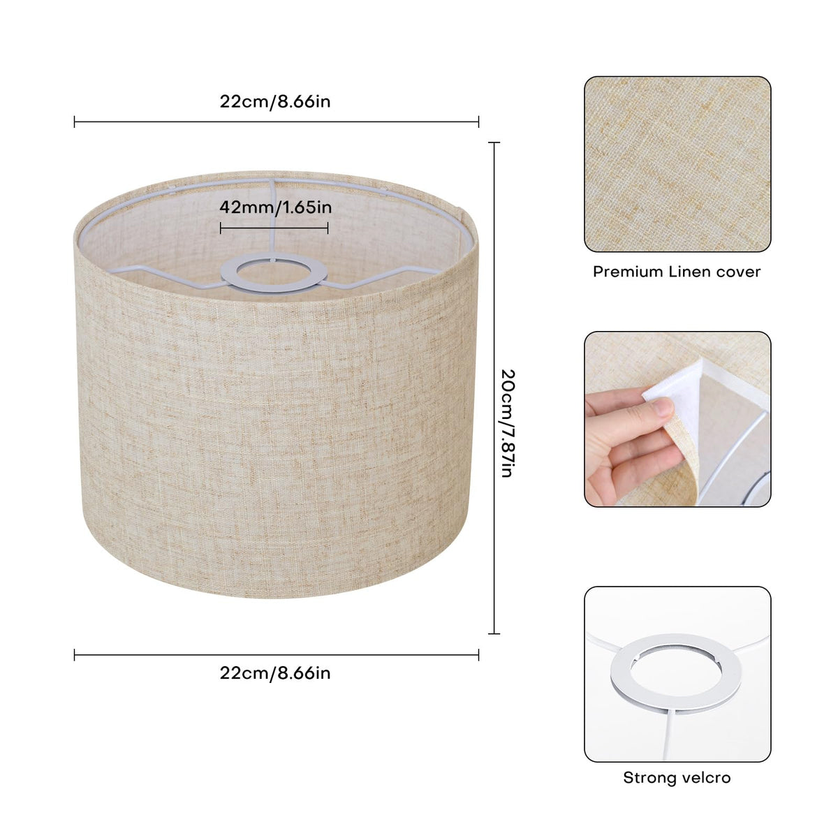 YoflowX beige linen drum lampshades side view soft glow for reading