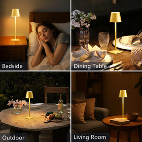 Yogaret lamp in dimmed mode, ideal for intimate patio dinners.