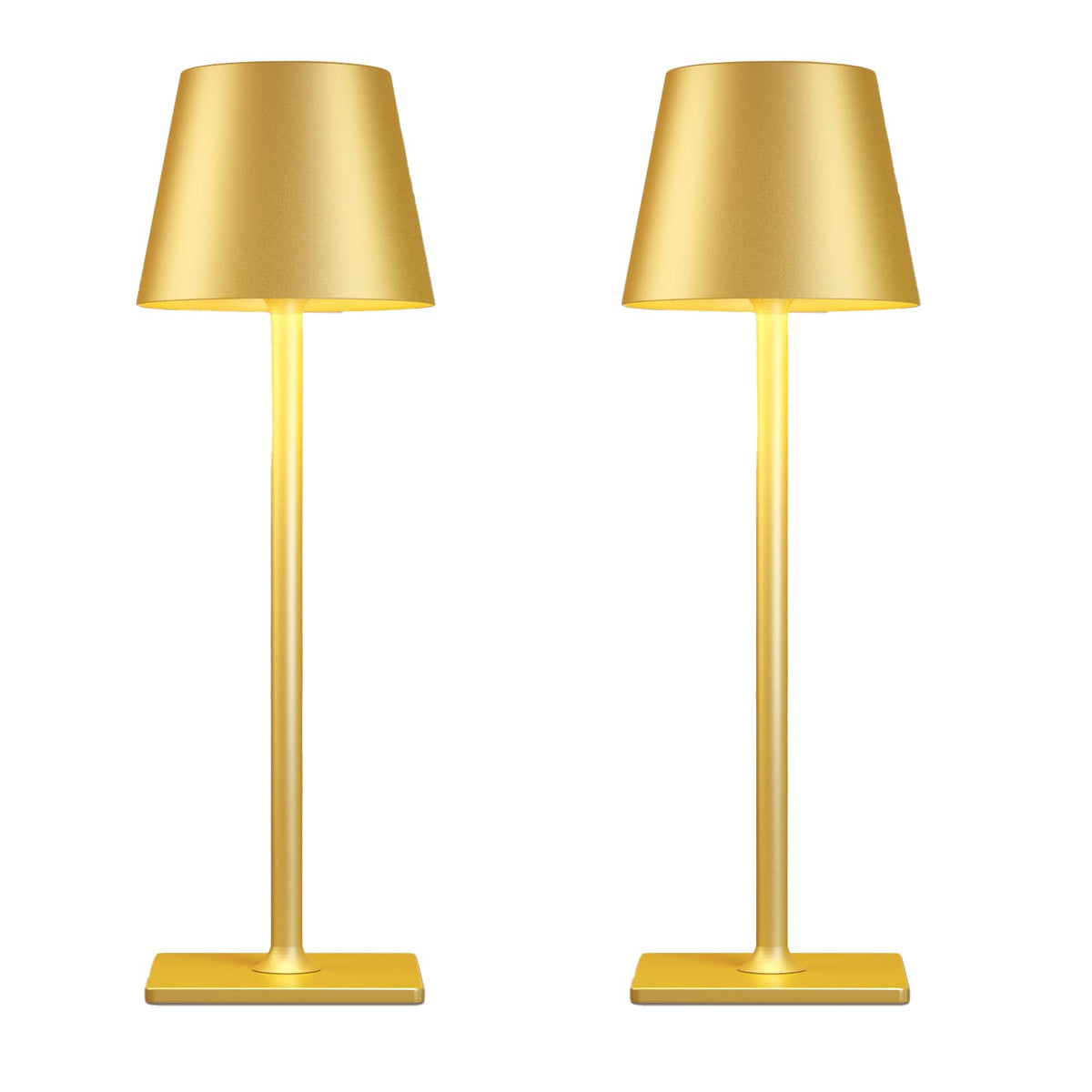 Yogaret gold rechargeable table lamp turned on, providing warm dining ambiance.