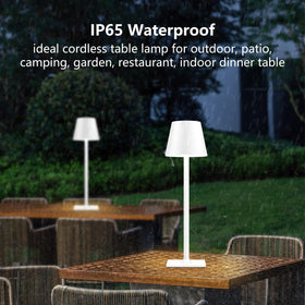 Yogaret IP65 lamp glowing on patio, rain-ready and stylish.
