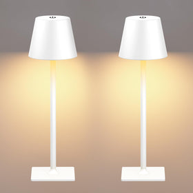 Yogaret White Cordless Table Lamp on patio, ambient outdoor dining.