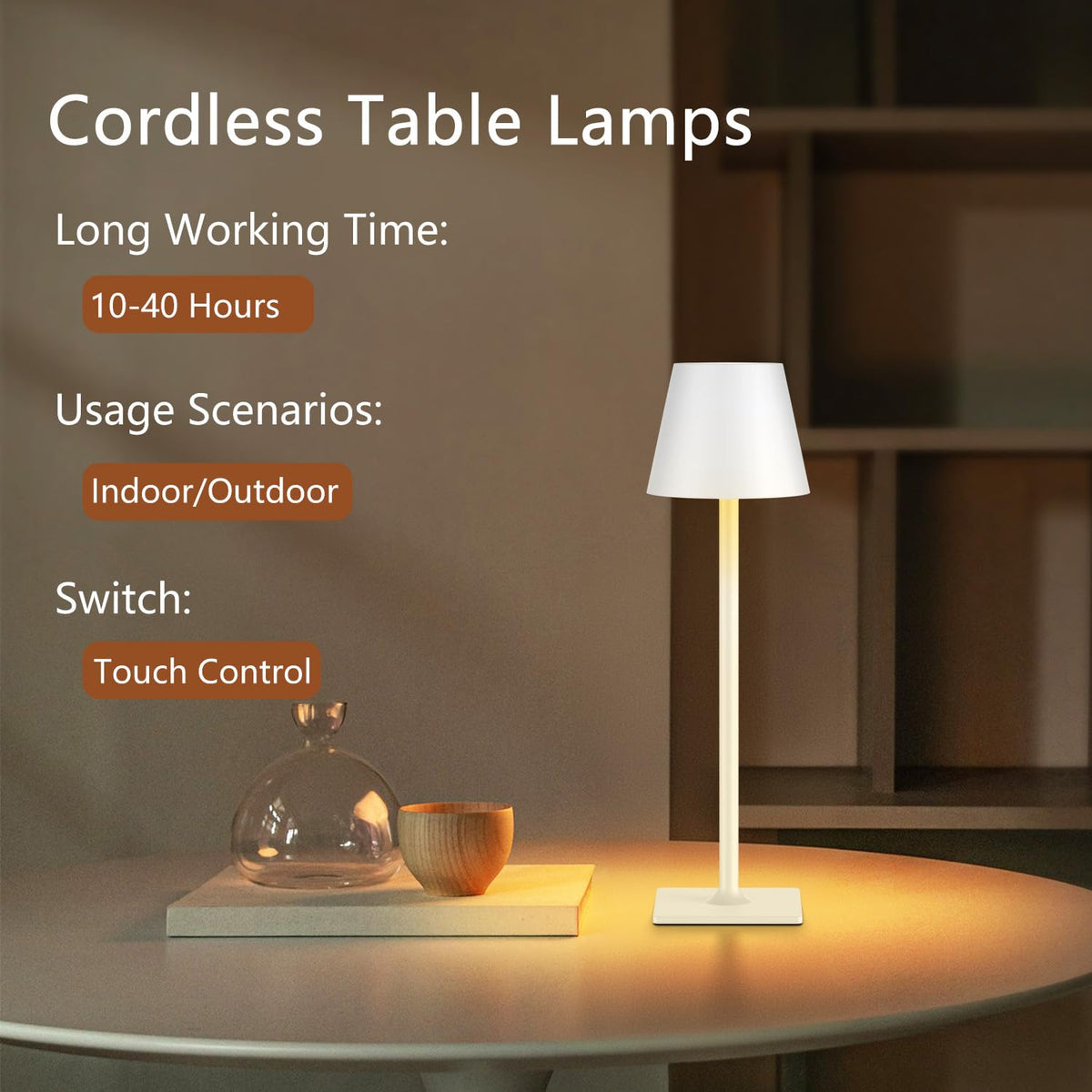 Yogaret 2-pack cordless lamp in use at restaurant, weatherproof for outdoor service.