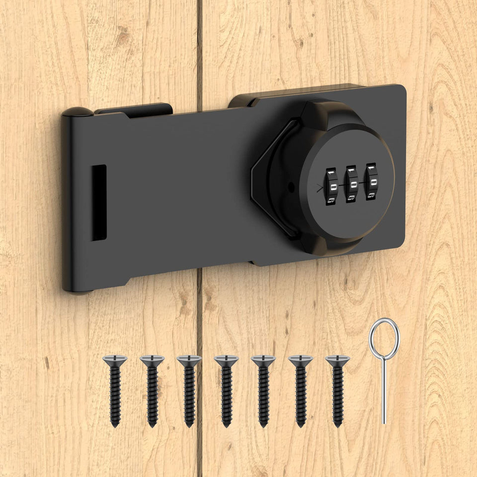 YogePote rotary hasp lock front view highlighting robust, keyless security for cabinets and gates
